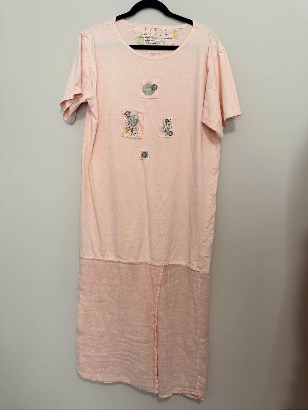 Vintage Julie Mango Peach Embroidered Maxi Dress with Short Sleeves - Picture 2 of 3